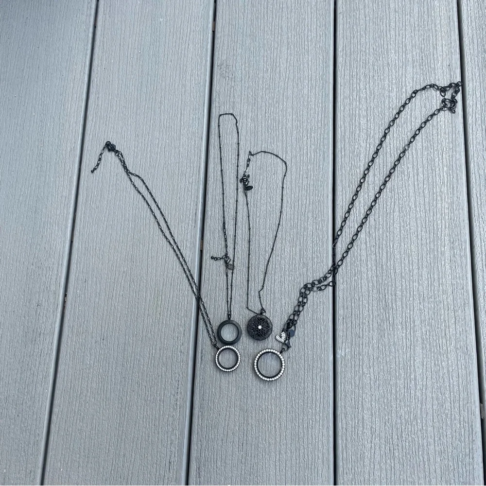 Origami Owl Black Living Locket Necklace Lot of 4 - Picture 3 of 4